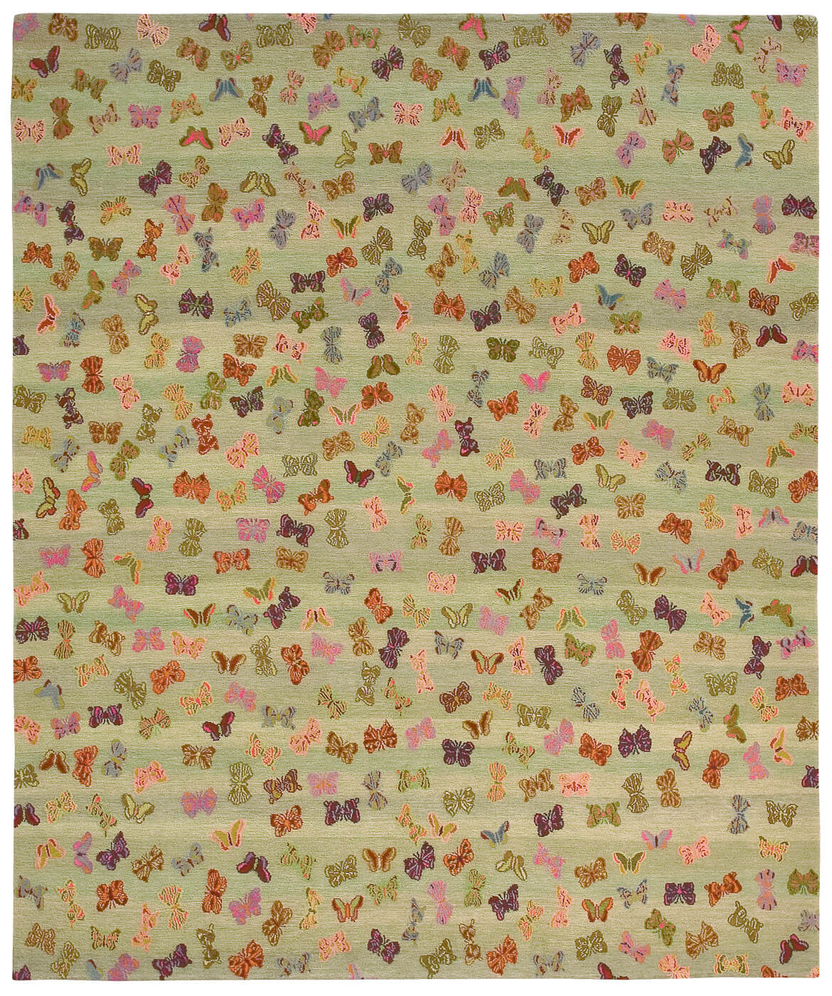 Butterflies Green Hand-Knotted Rug