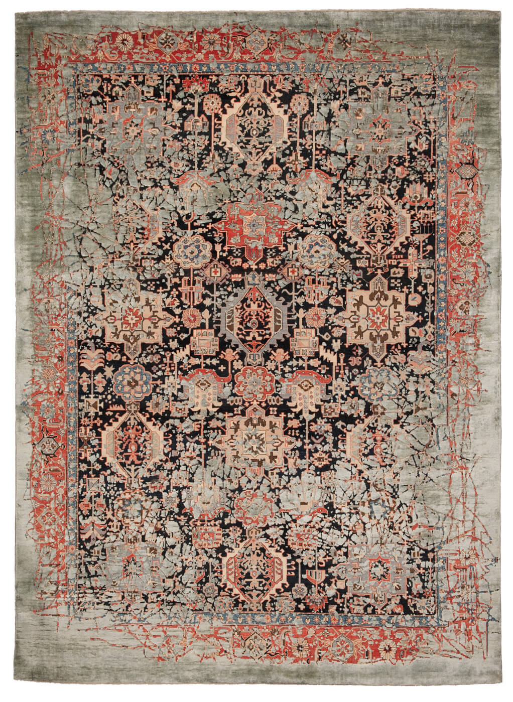 Faded effect Hand Knotted Vintage Style Rug ☞ Size: 9' 10&quot; x 13' 1&quot; (300 x 400 cm)