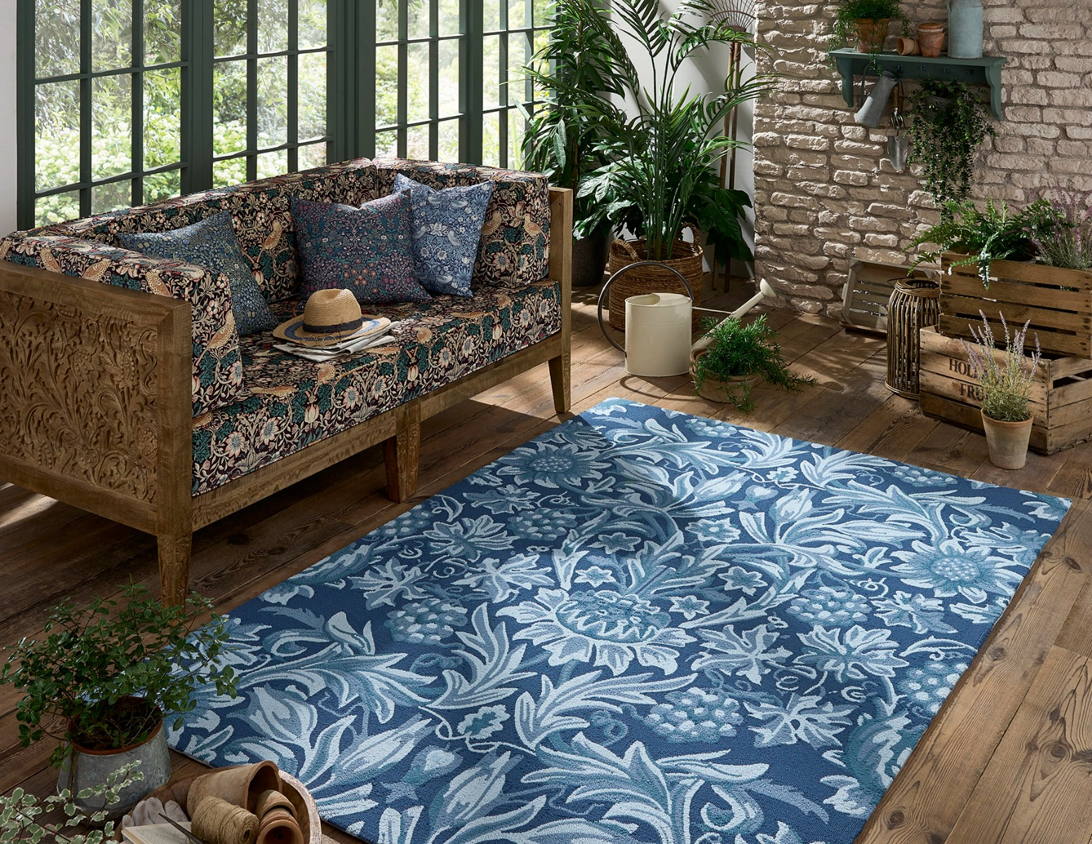 Floral Blue Outdoor Handtufted Rug
