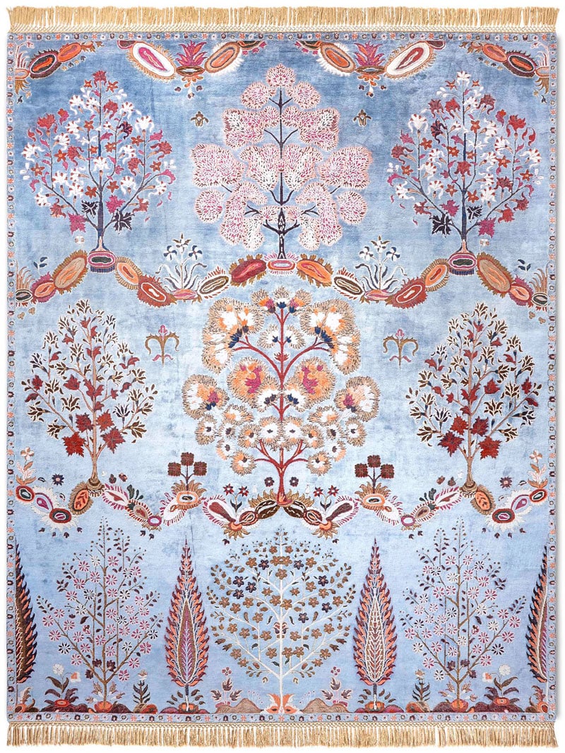 Mughal Blue Hand-Woven Rug ☞ Size: 365 x 457 cm