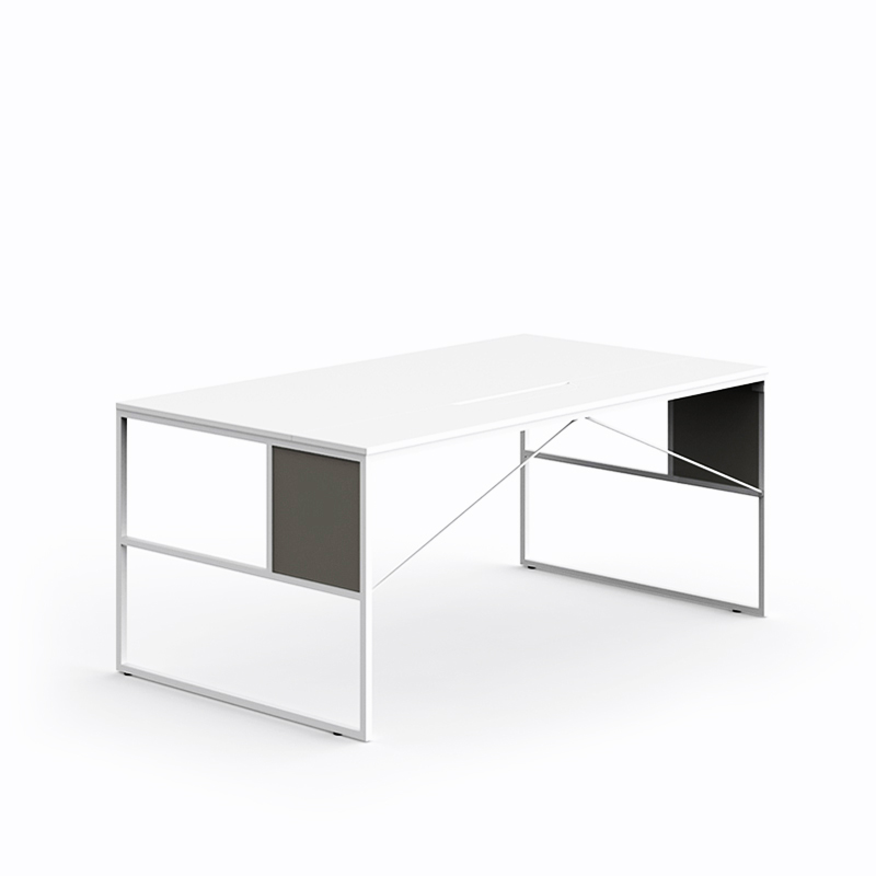 Venti Light Italian Single Table | Structure: Matt Painted Graphite Grey X054 | Tabletop: Matt Melamine White | Dimensions: Width 160 cm