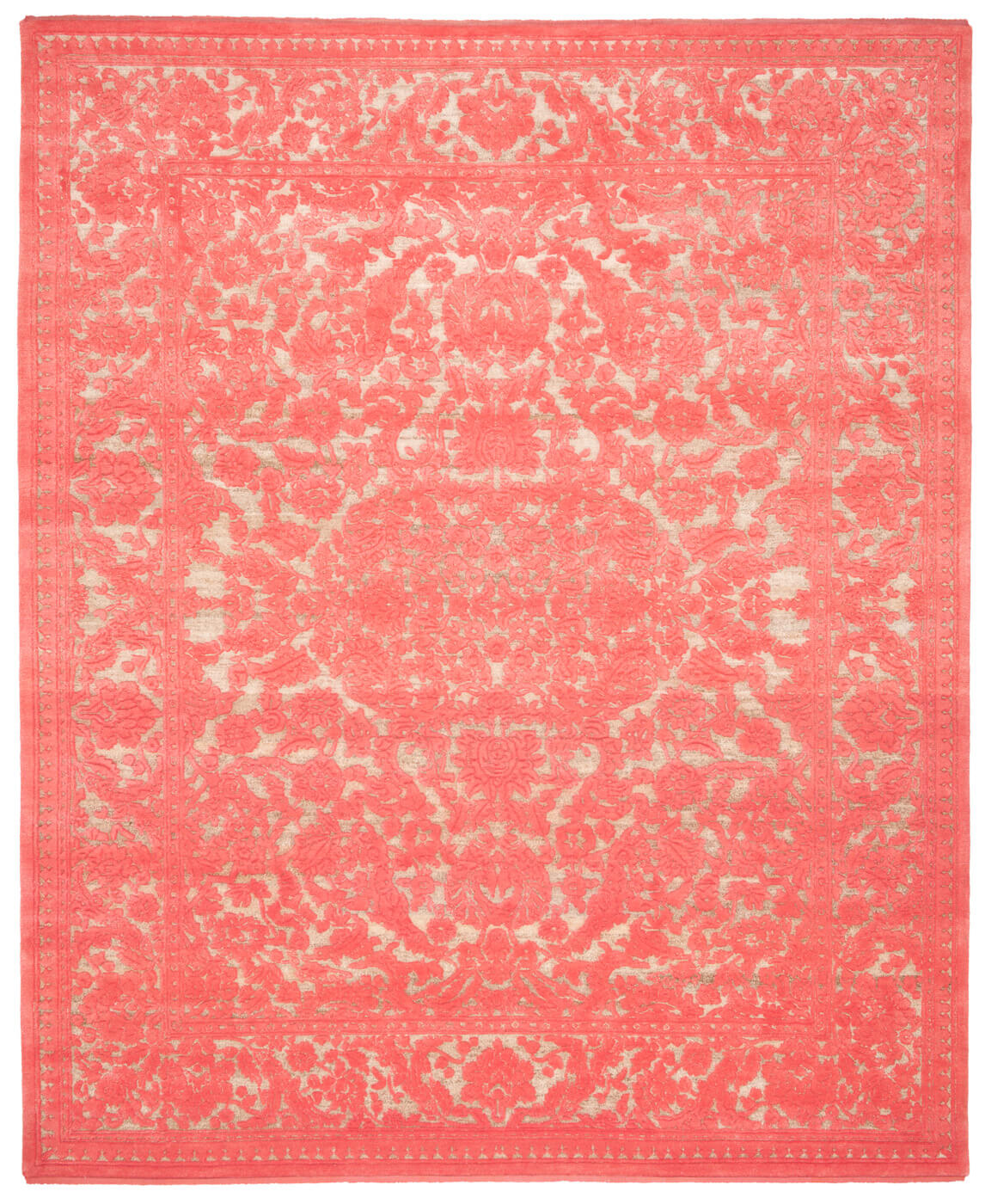 Medallion Hand-Knotted Embossed Pink Rug