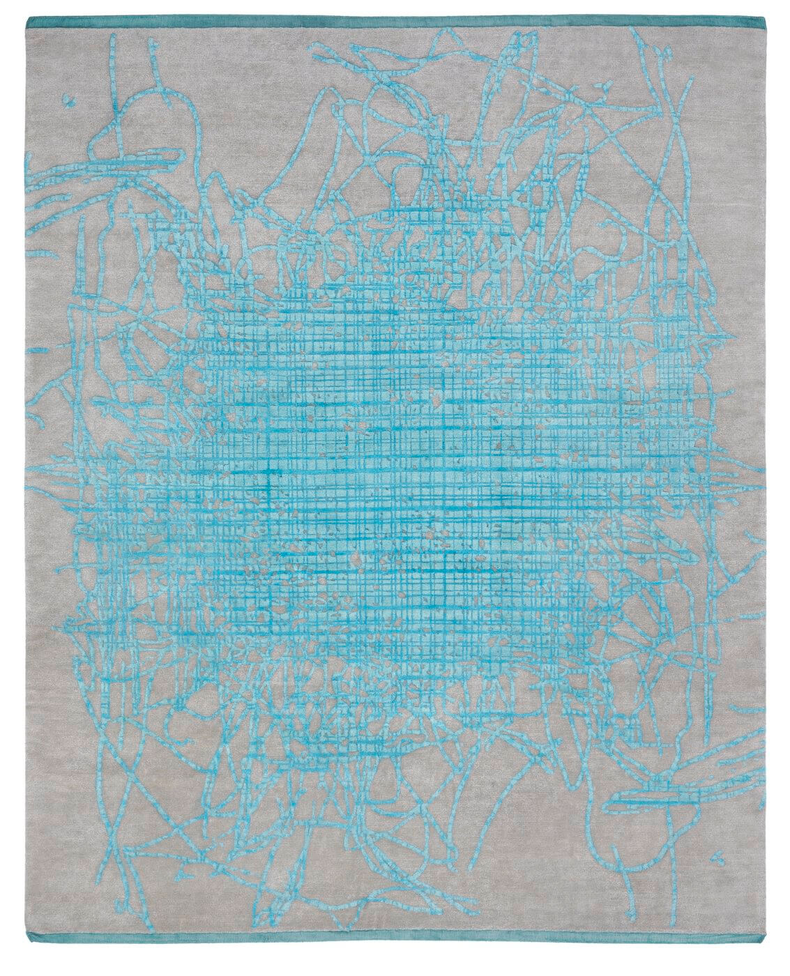 Hand-knotted Grid Blue Rug