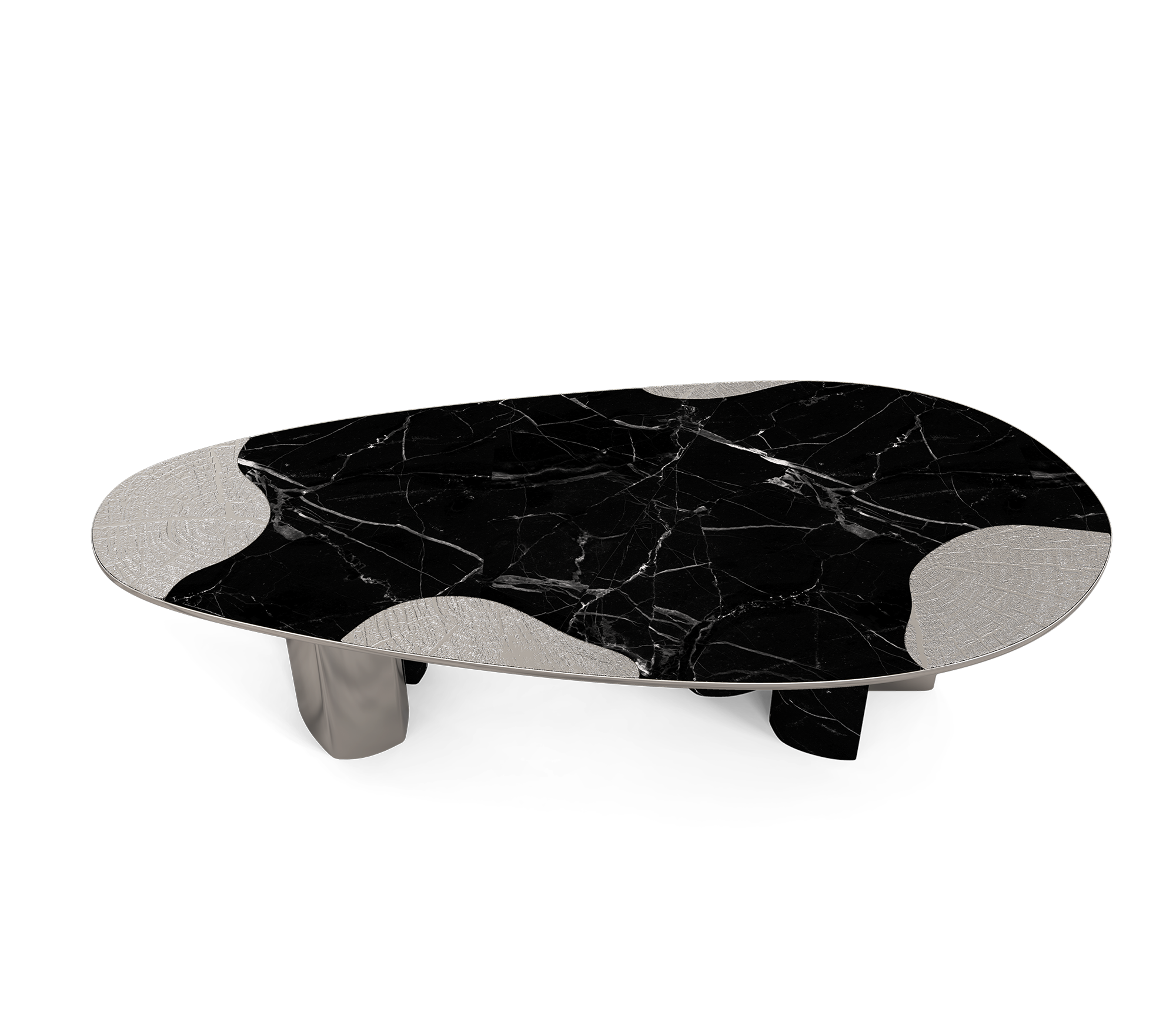 Athena Nero Marble & Silver Dining Table