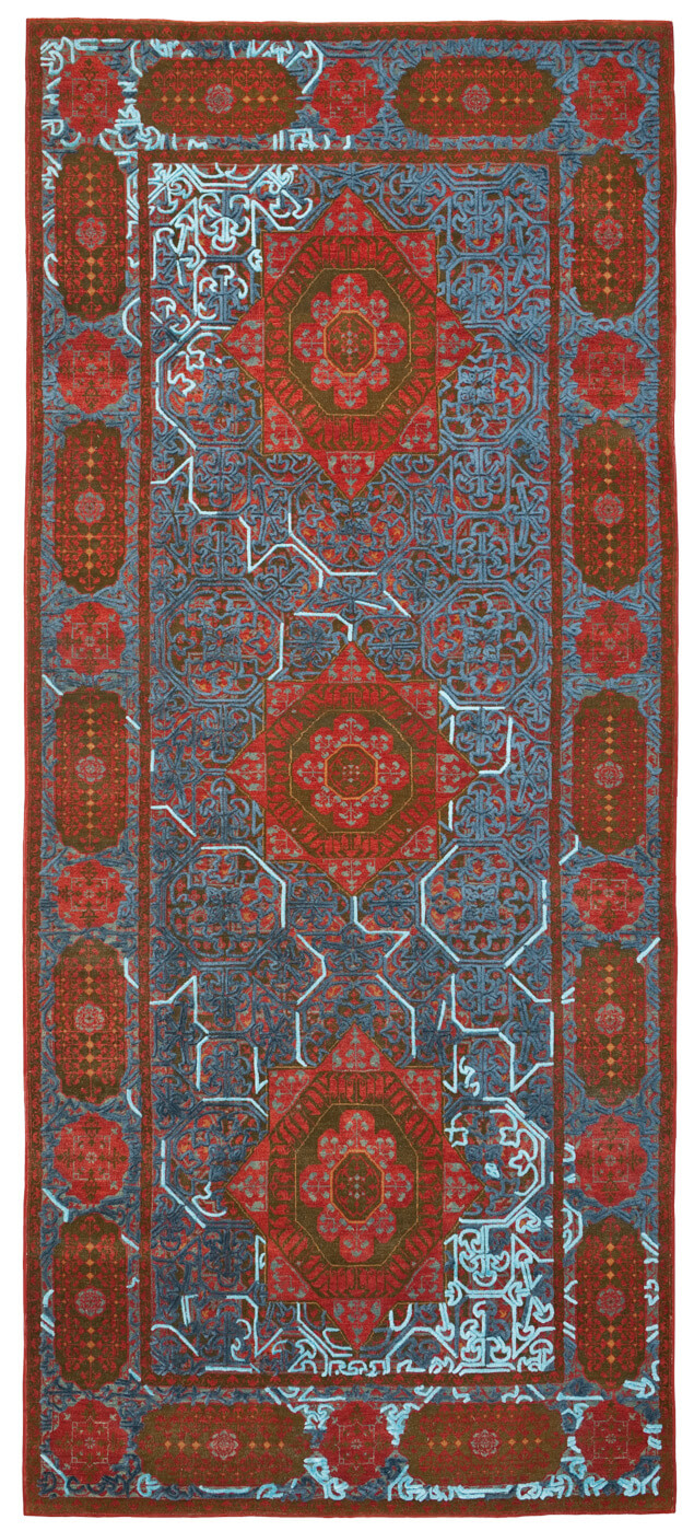 Hand-Knotted Red Wool & Silk Rug