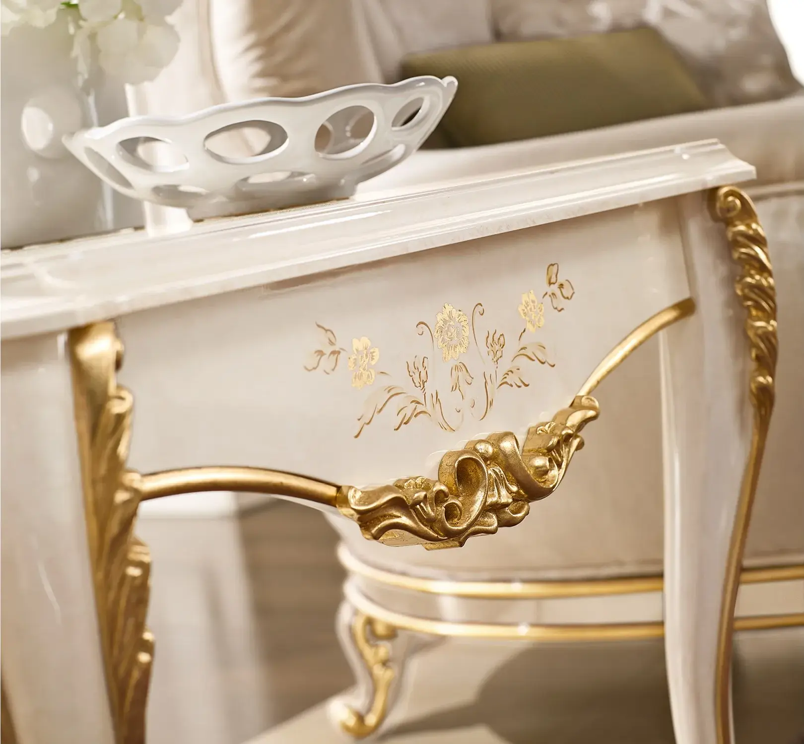 Ivory/Gold Italian Side Table