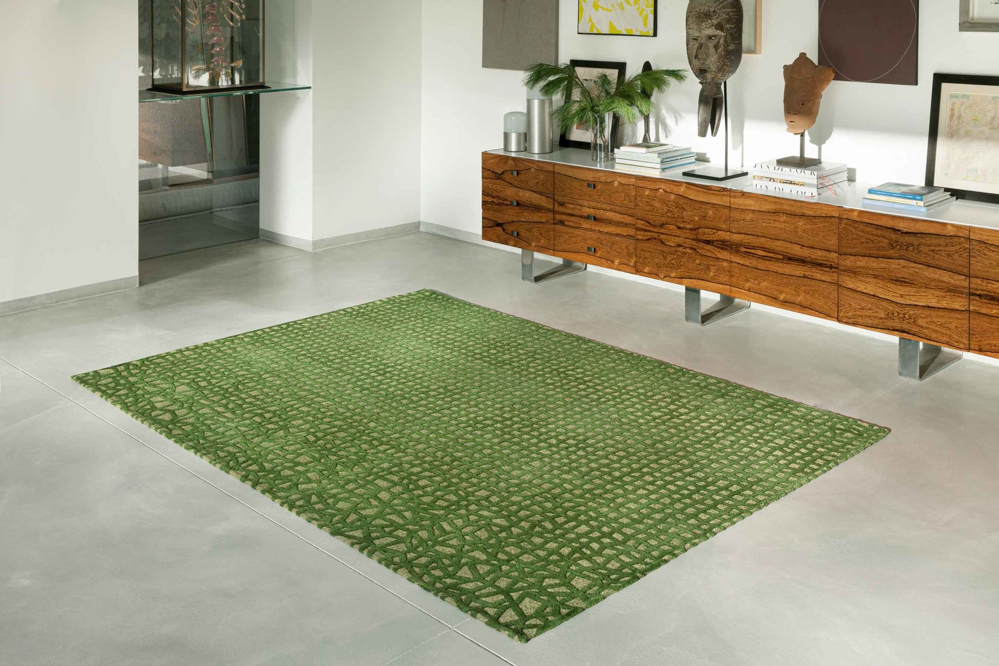 Green Checkered Flatwoven Rug