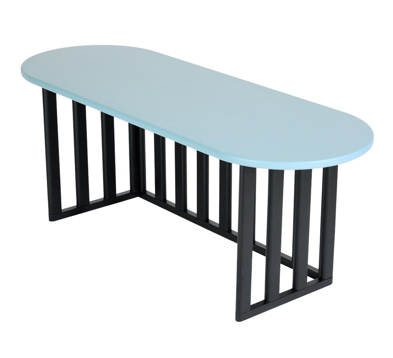 Light Blue Oval Wooden Side Table