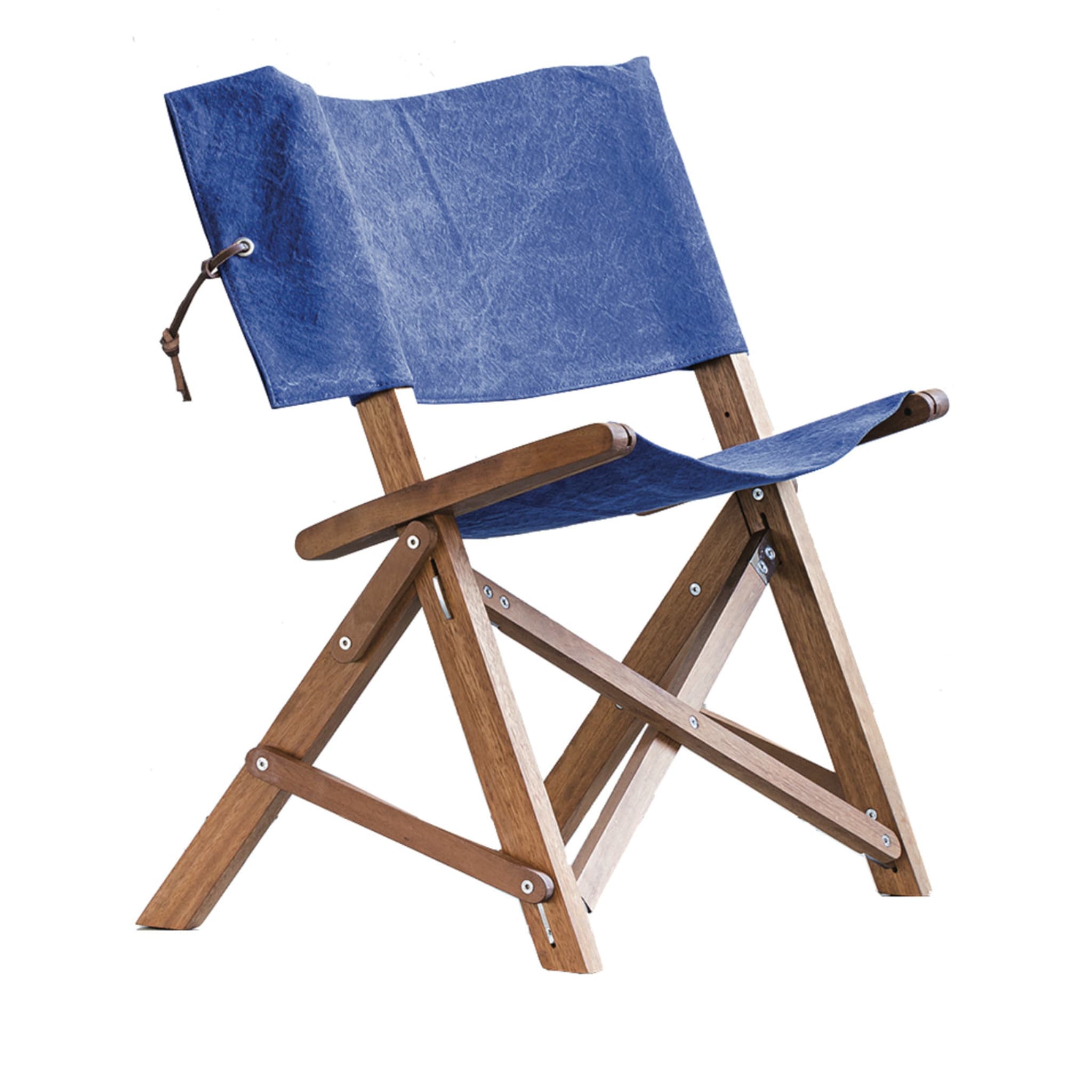 Dino Blue Folding Chair ☞ Base: Iroko Wood