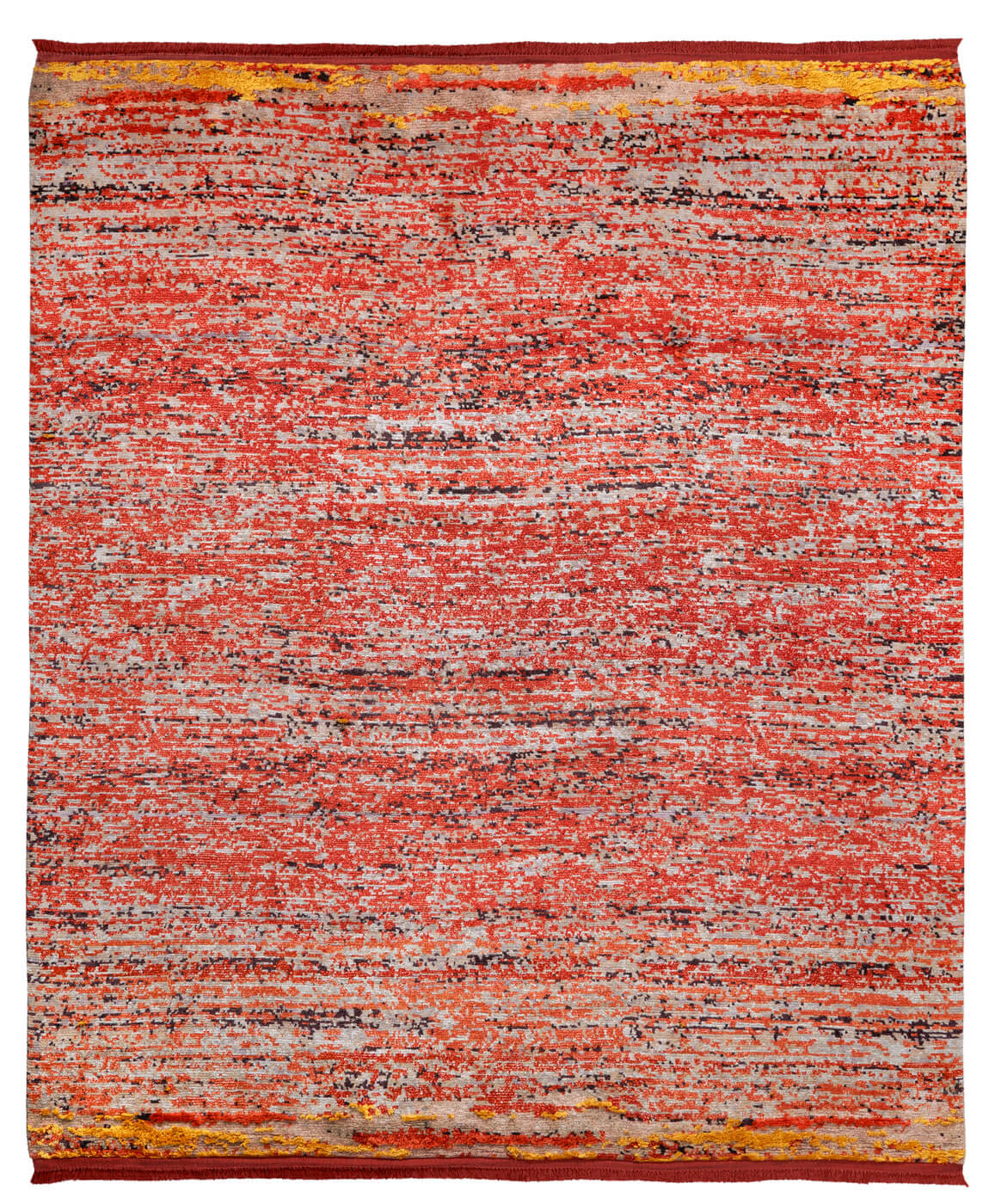 Hand-knotted Wool & Silk Red Rug