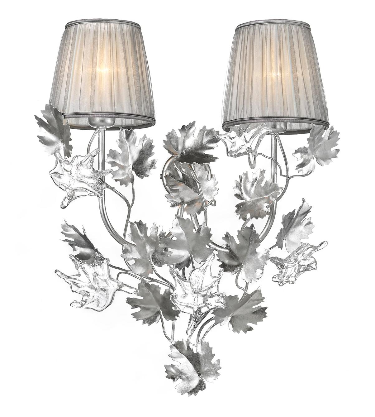 Leaf Design Silver Murano Glass Wall Sconce