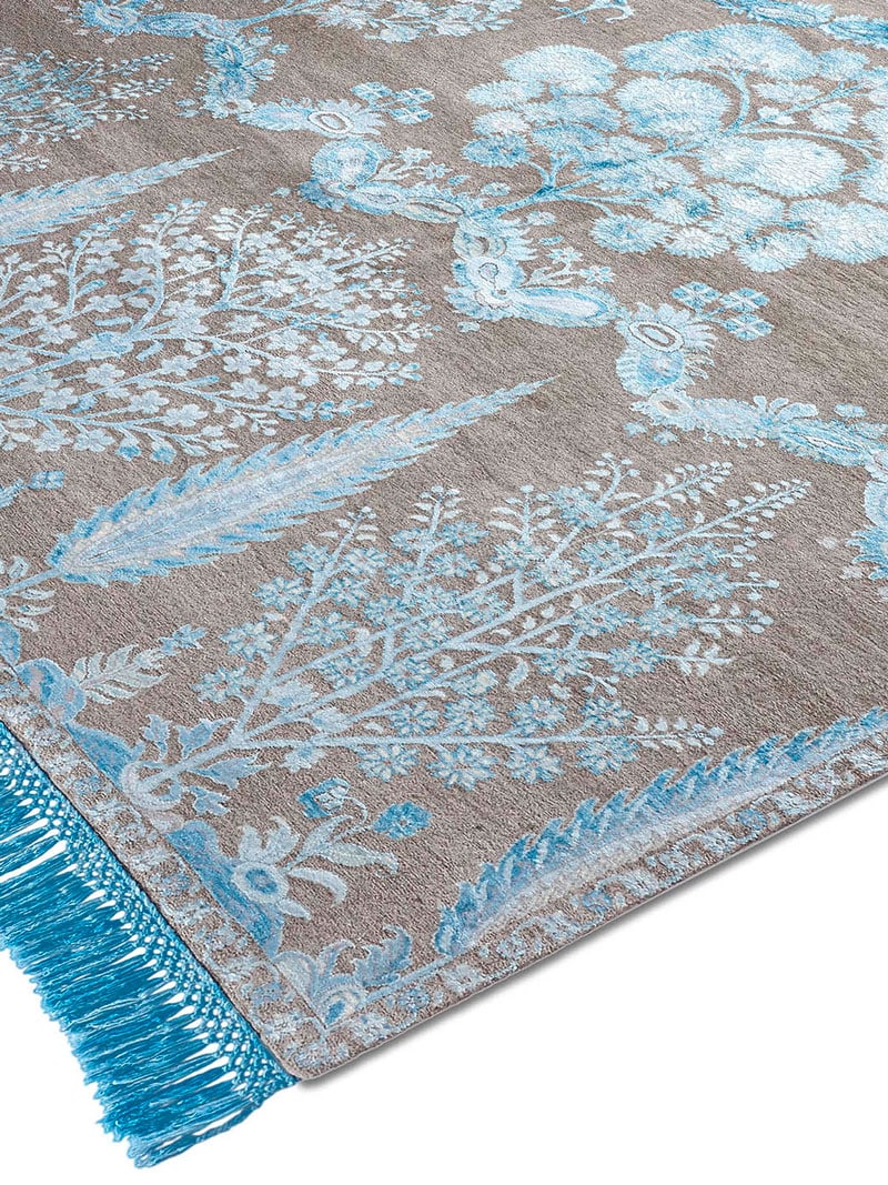 Mughal Blue / Grey Hand-Woven Rug ☞ Size: 122 x 183 cm