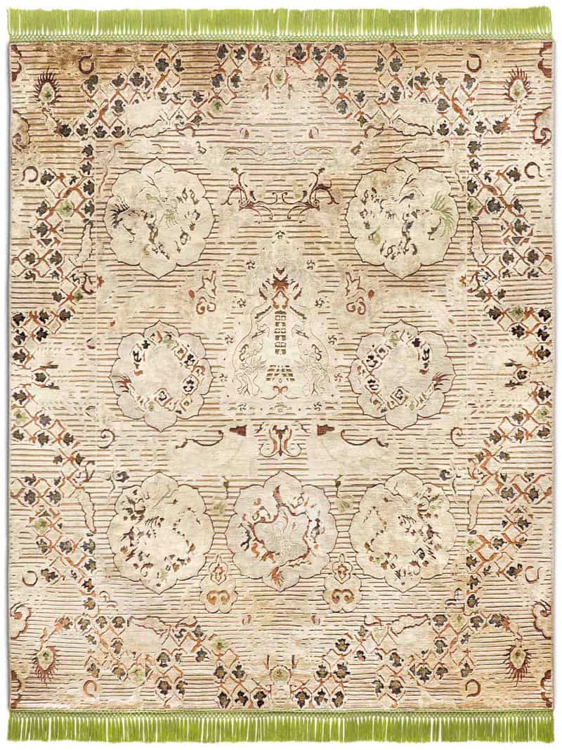 Dragon Green / Beige Exquisite Handmade Rug