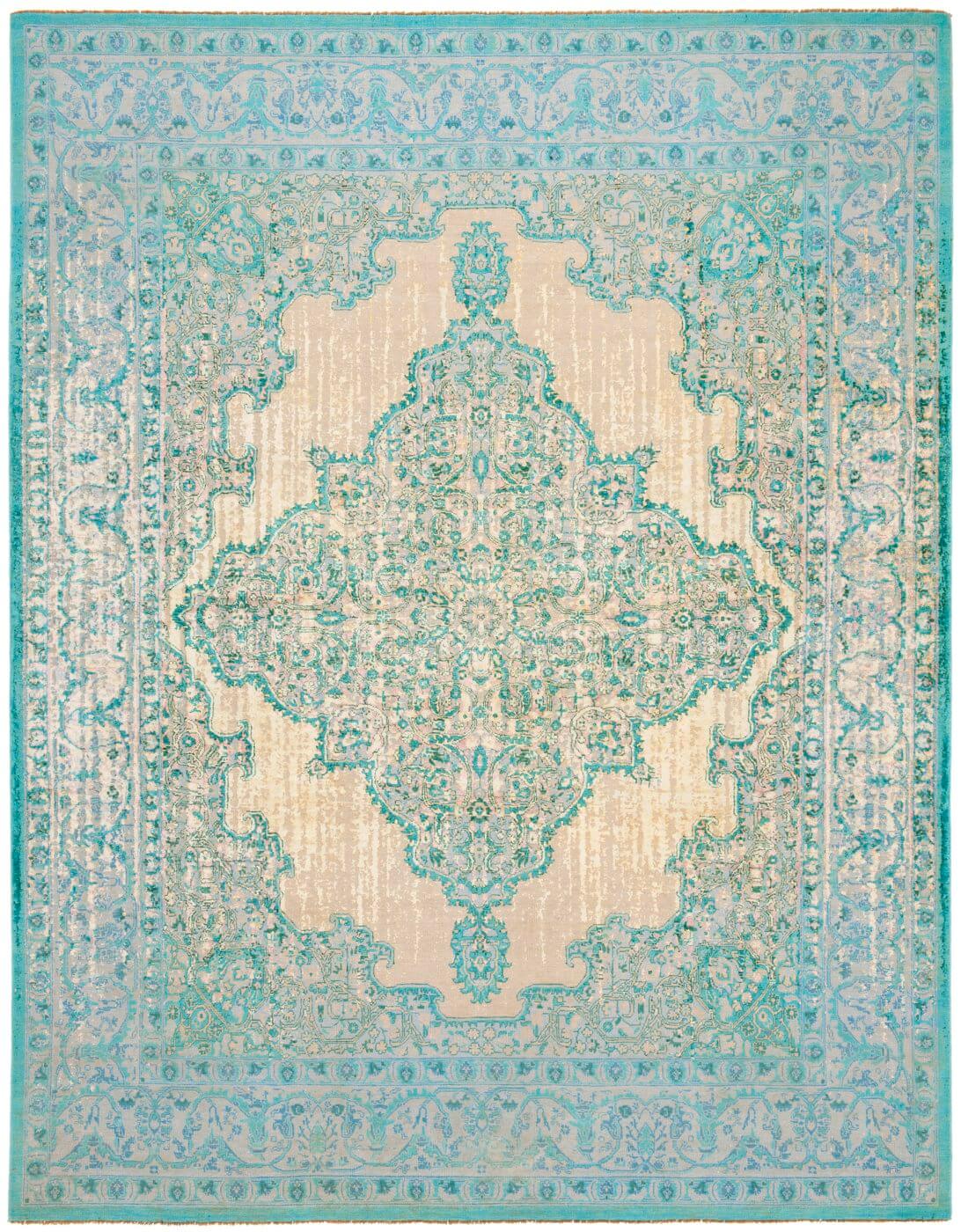 Tabriz Hand-knotted Aqua Blue Rug