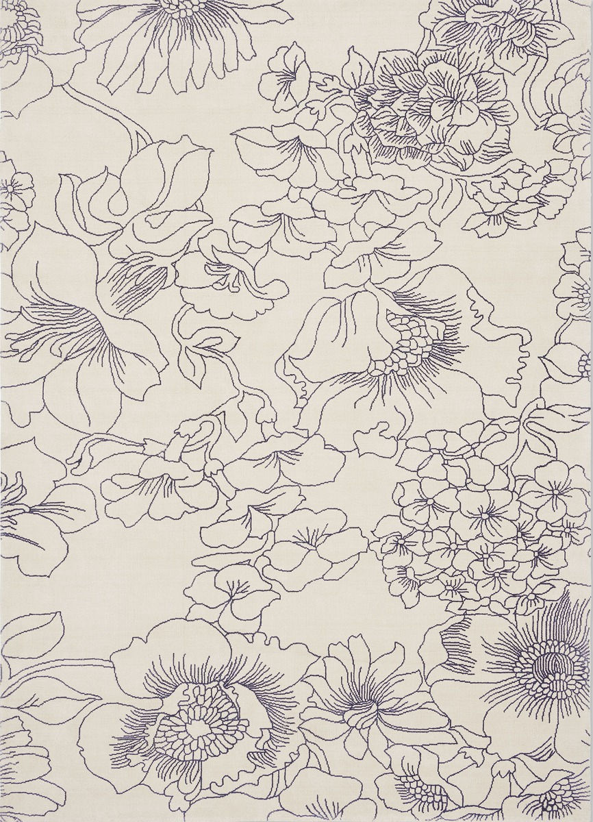 Linear Floral Blue Designer Rug ☞ Size: 5' 7" x 8' (170 x 240 cm)