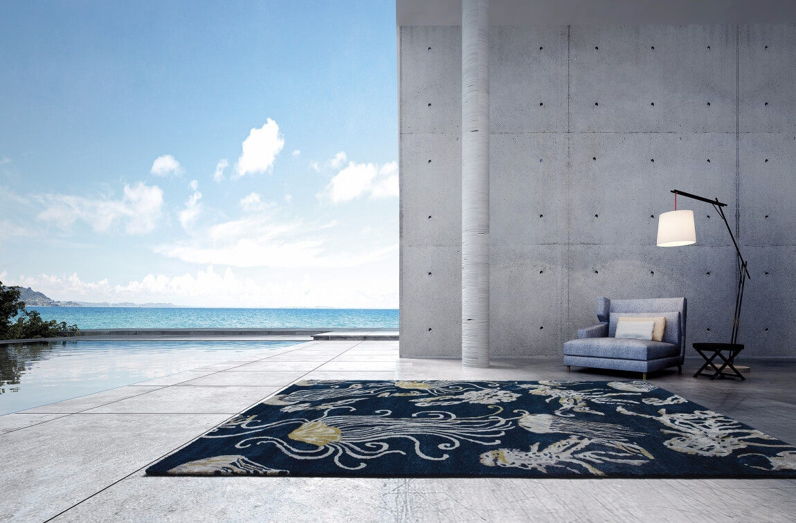 Jellyfish Blue Italian Sitap Rug