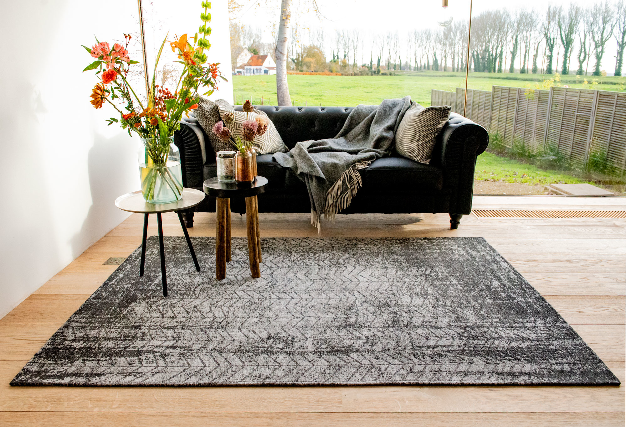 Abstract Flatwoven Grey Rug ☞ Size: 9' 2" x 13' (280 x 390 cm)
