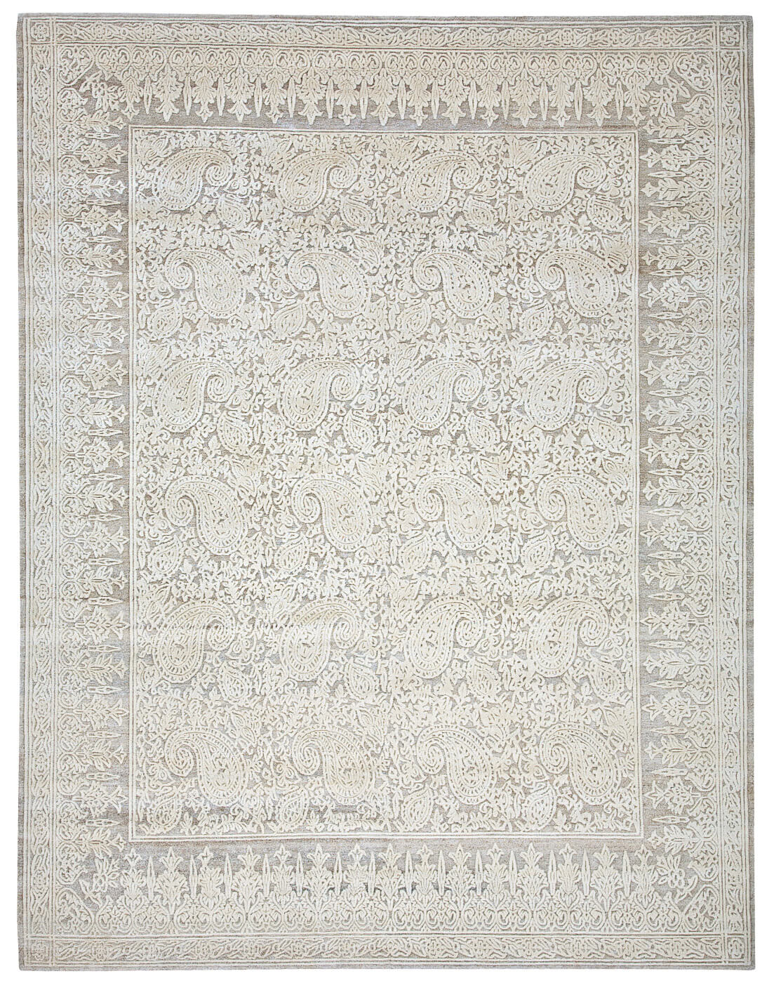 Agra Beige Hand-Knotted Wool / Silk Rug