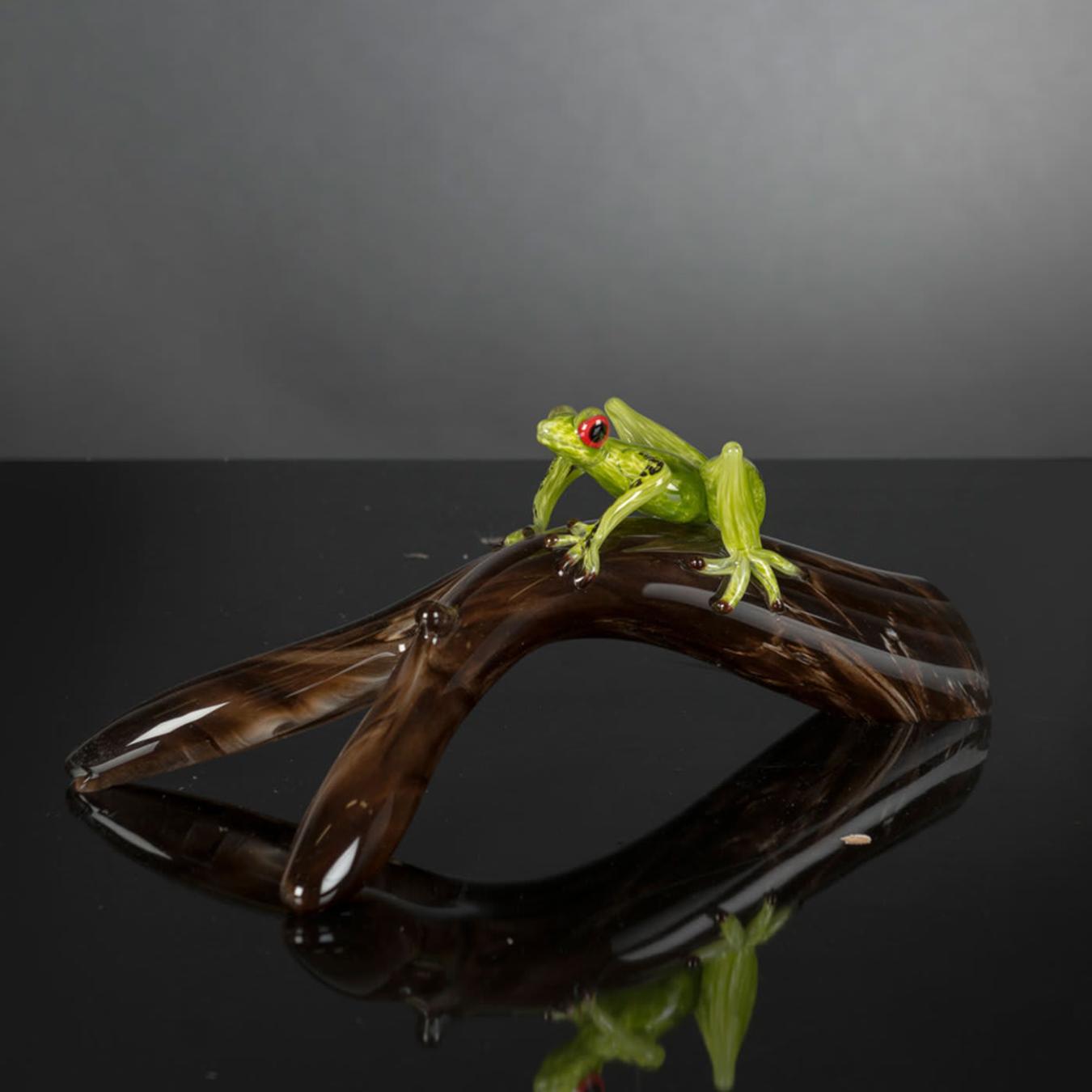 Glass Frog on Branch Figurine