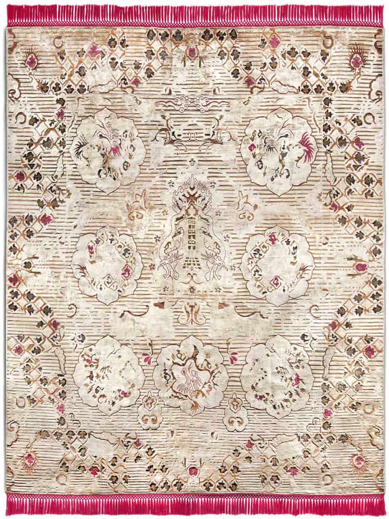 Dragon Pink / Beige Exquisite Handmade Rug