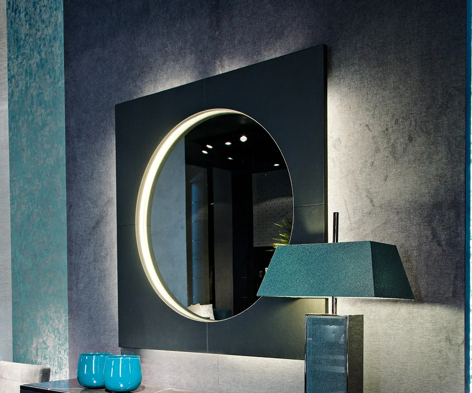 Black & More Leather Mirror with Back Lights