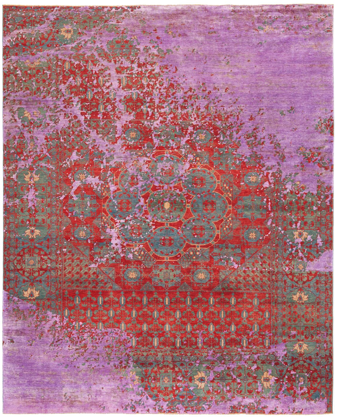 Purple Red Hand Knotted Wool & Silk Rug