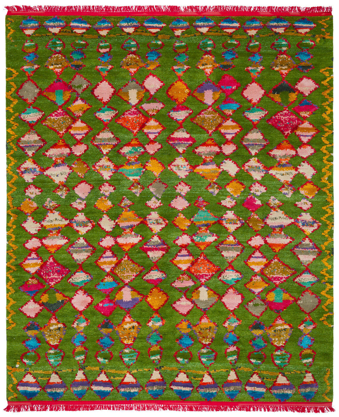 Hand-knotted Wool & Silk Green Multicolour Rug