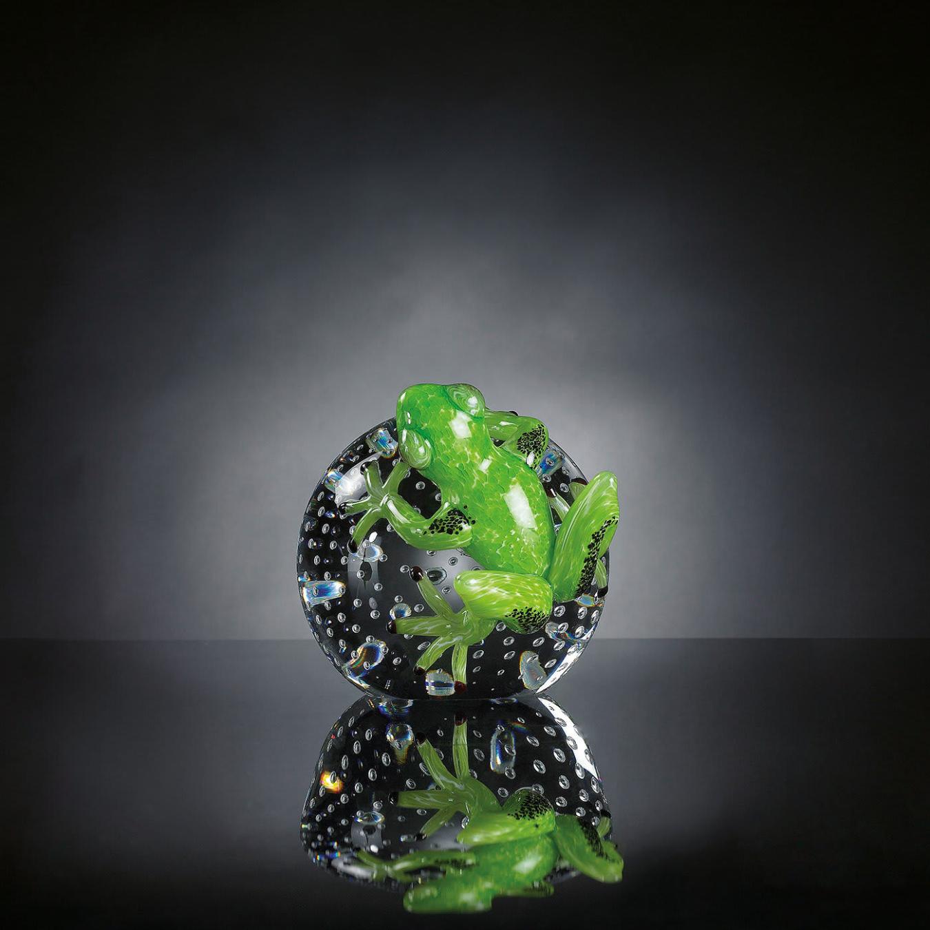 Frog on Sphere Green Figurine