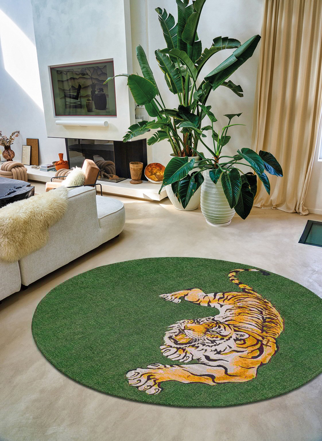 Green On Fire Round Rug