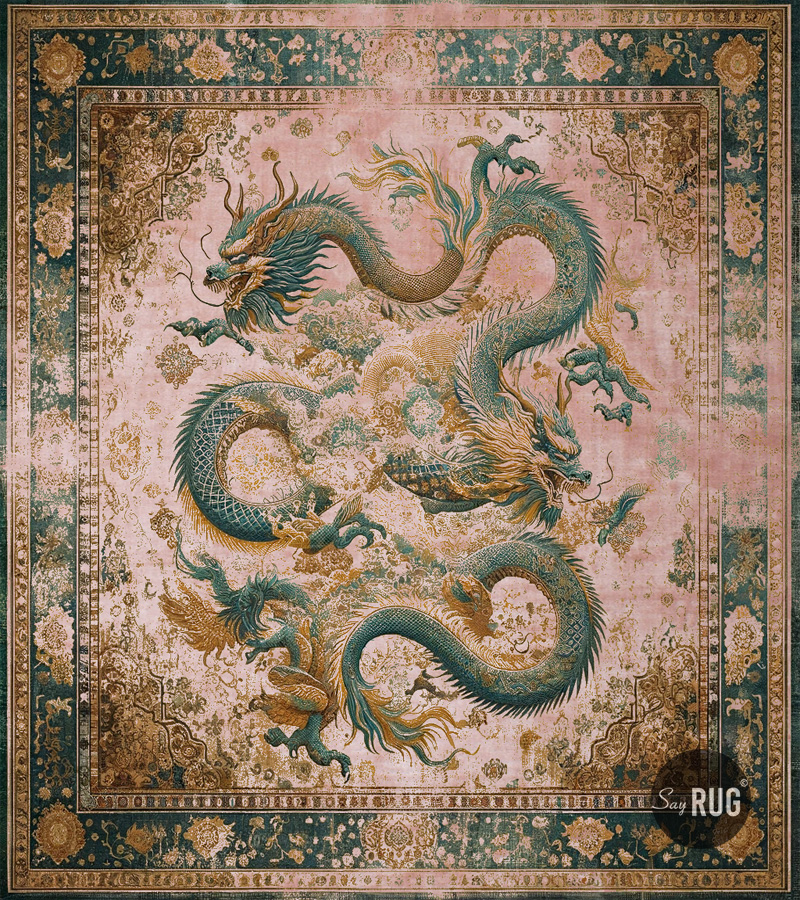 Dragon Green / Pink Designer Rug