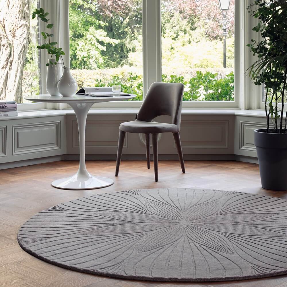 Grey Wool Embossed Circle Rug