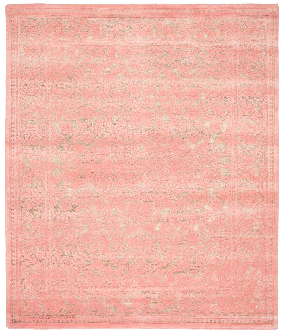 Medallion Hand-Knotted Embossed Pink Rug