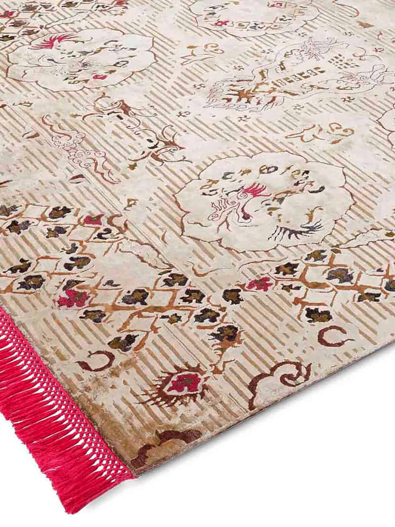 Dragon Pink / Beige Exquisite Handmade Rug