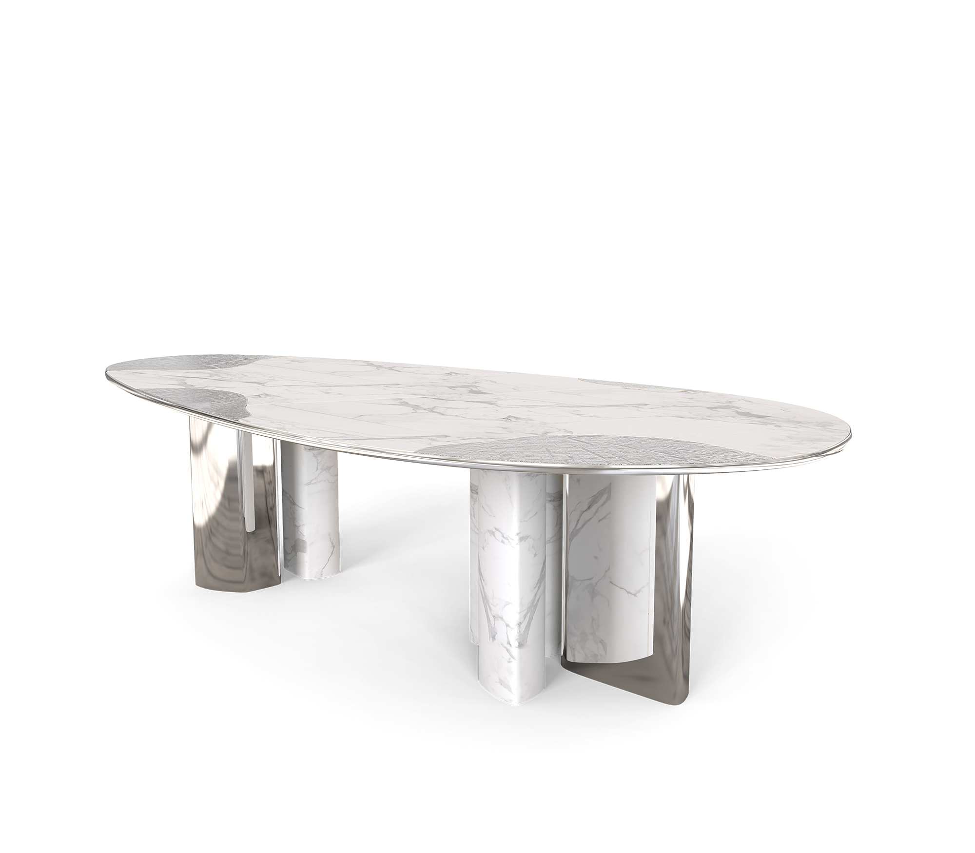 Athena Carrara Marble & Silver Dining Table