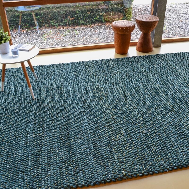 Handwoven Green Wool / Jute Rug