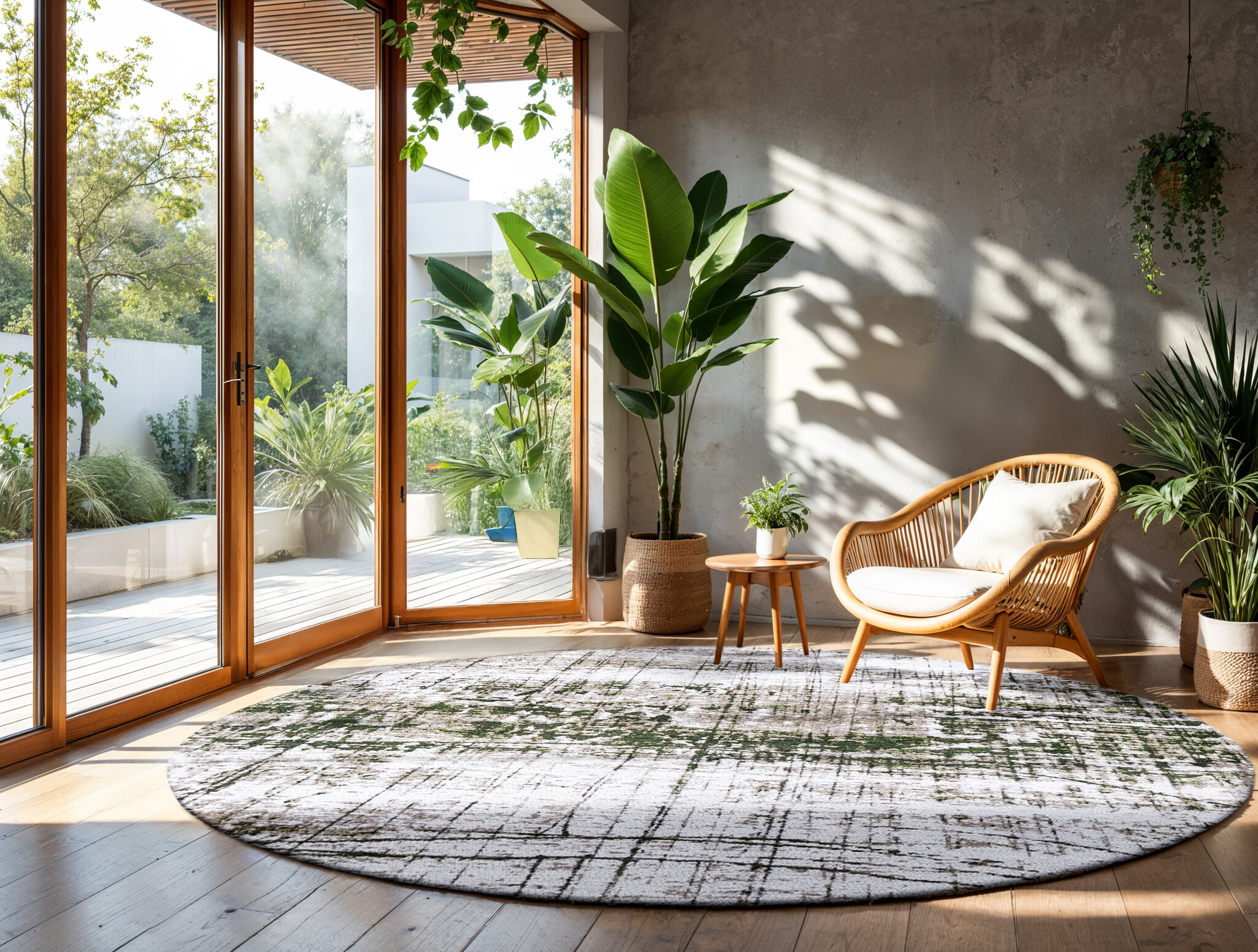 Central Green Round Rug