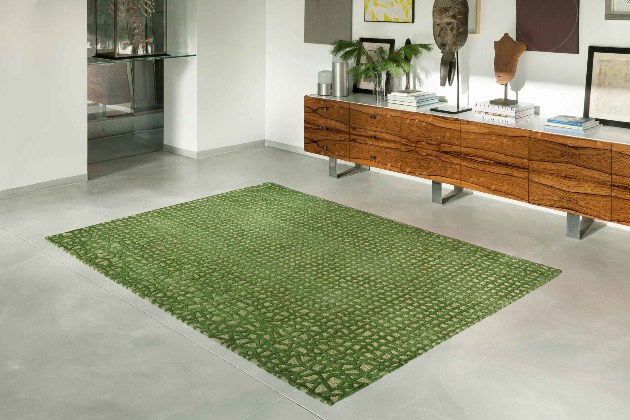 Green Checkered Flatwoven Rug ☞ Size: 9' 2" x 13' (280 x 390 cm)
