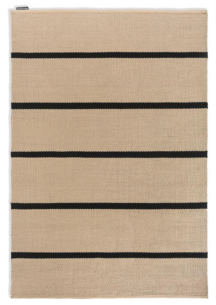 Black/Beige Outdoor Striped Rug ☞ Size: 4' 7" x 6' 7" (140 x 200 cm)
