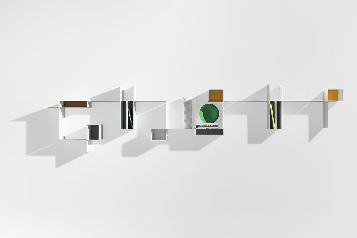 Randomissimo Italian Bookcase ☞ Color: Matt Painted White X053 ☞ Configuration: Module A (Right) ☞ Backrest: Black