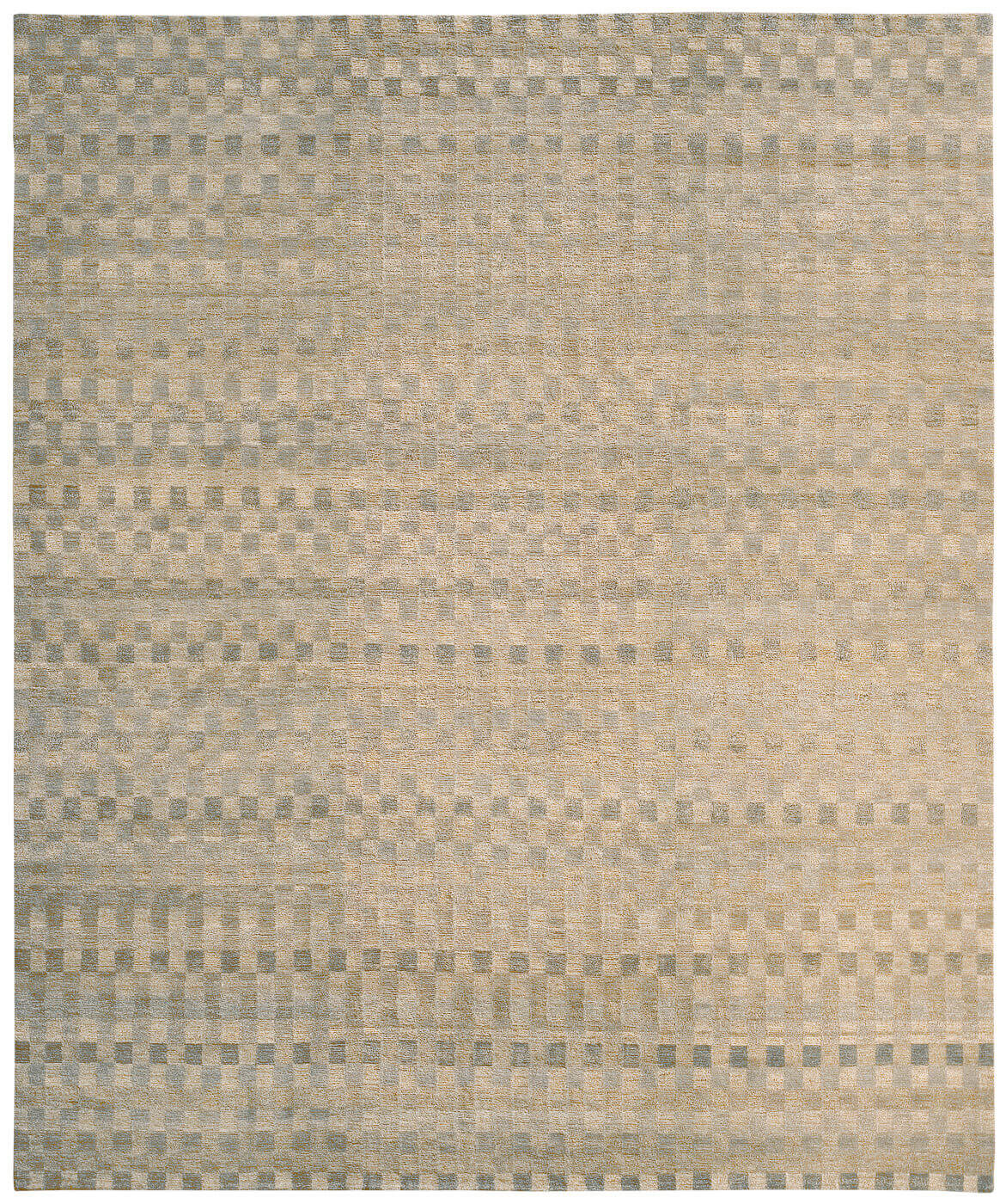 Hand-Knotted Checkered Grey Rug