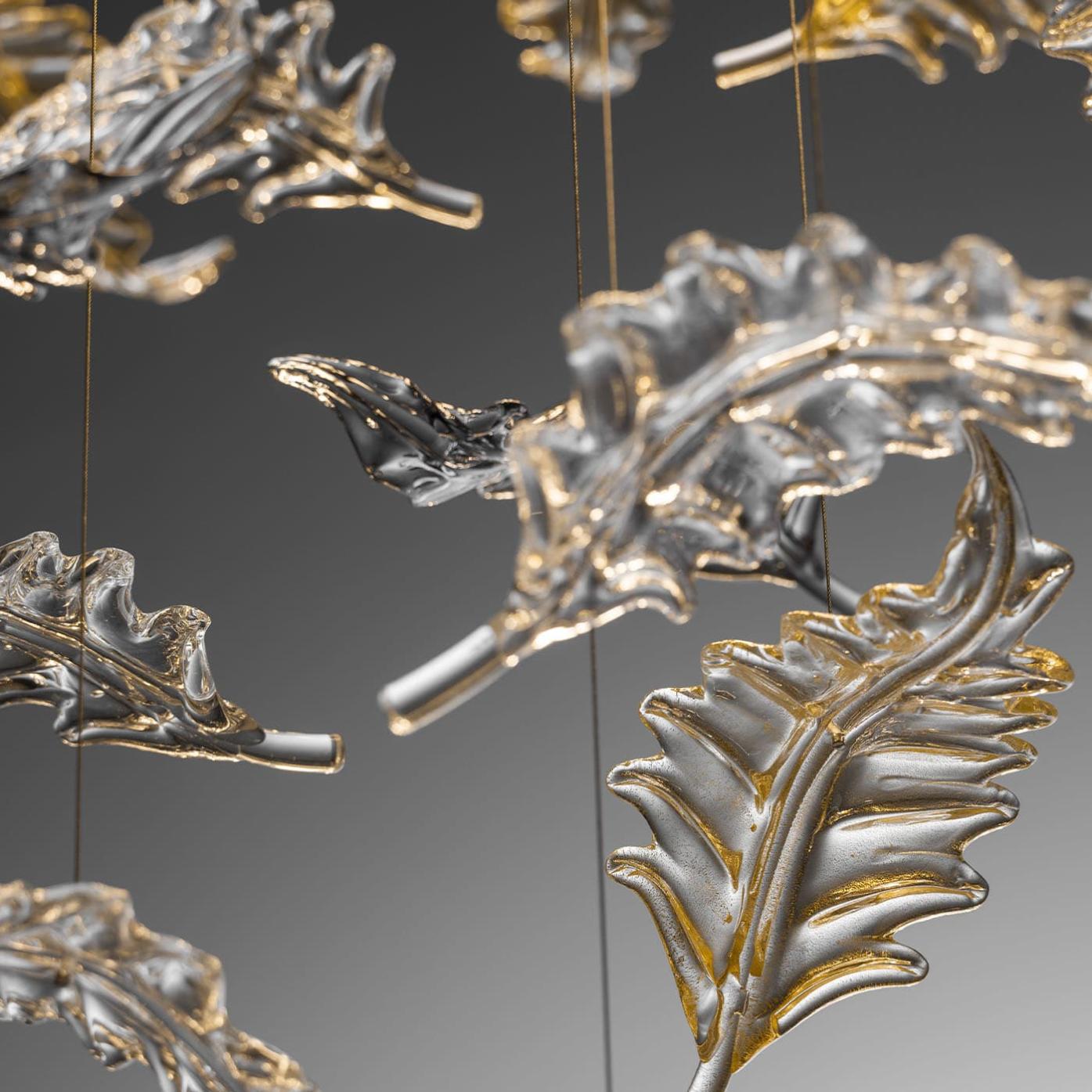 Murano Leaf Glass Chandelier with Stainless Steel Reflector