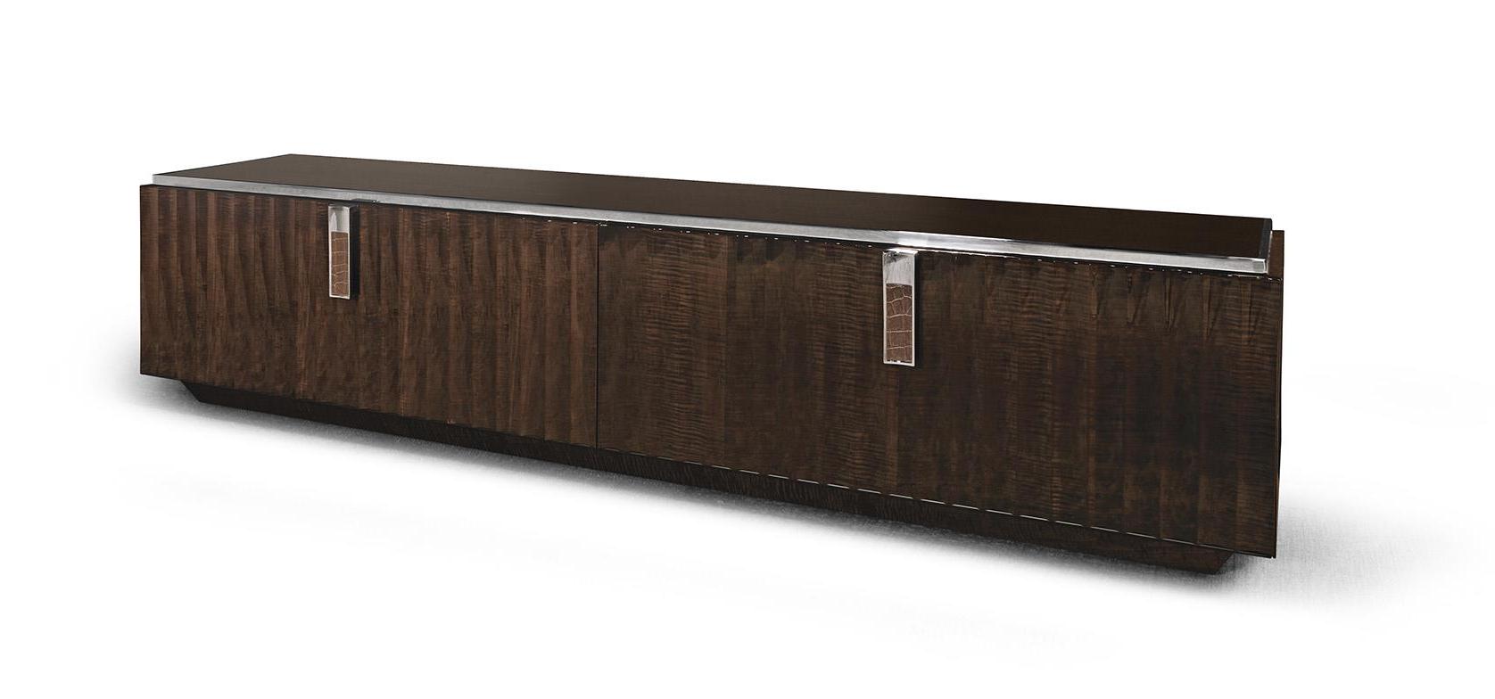 Luxury Wood TV Unit with Leather and Chrome Details