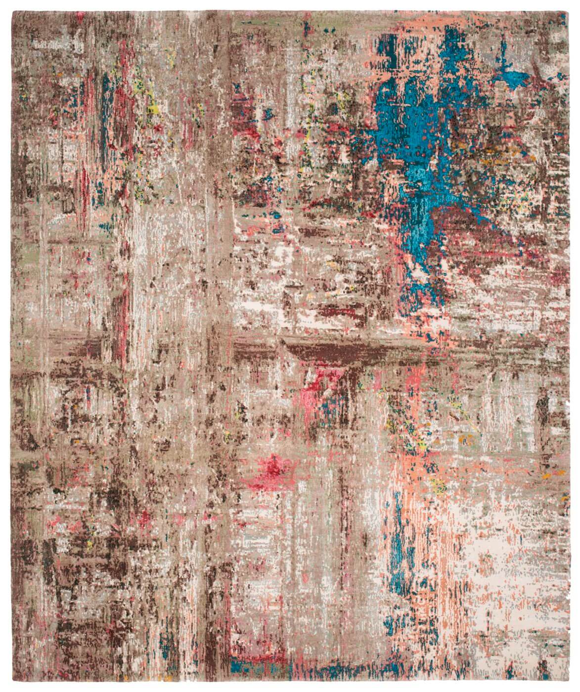 Hand-Knotted Artwork Wool & Silk Multi Rug