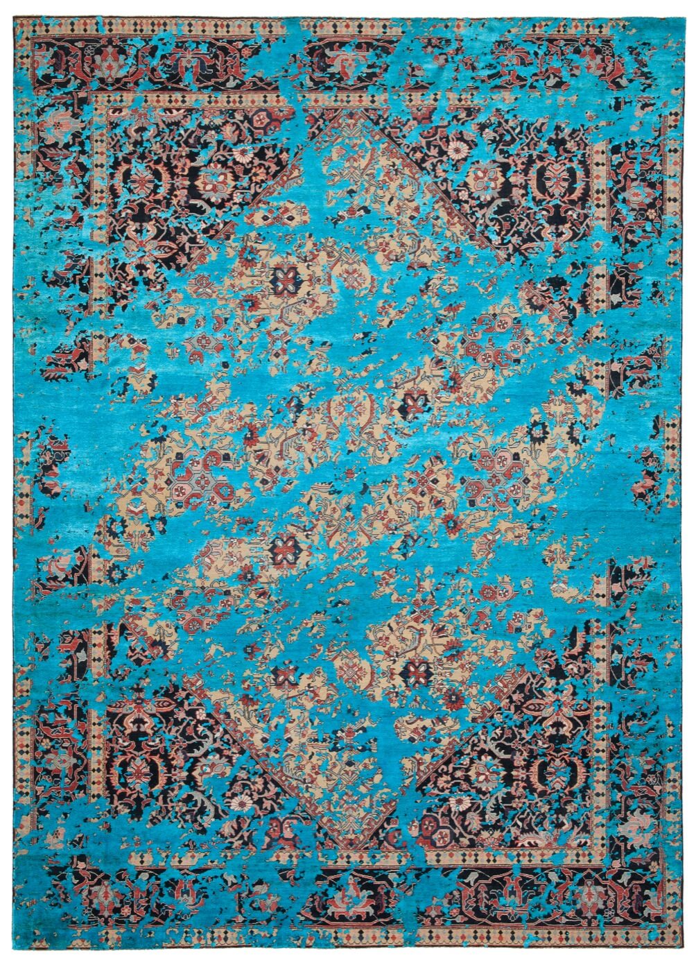 Turquoise Hand Knotted Wool & Silk Rug