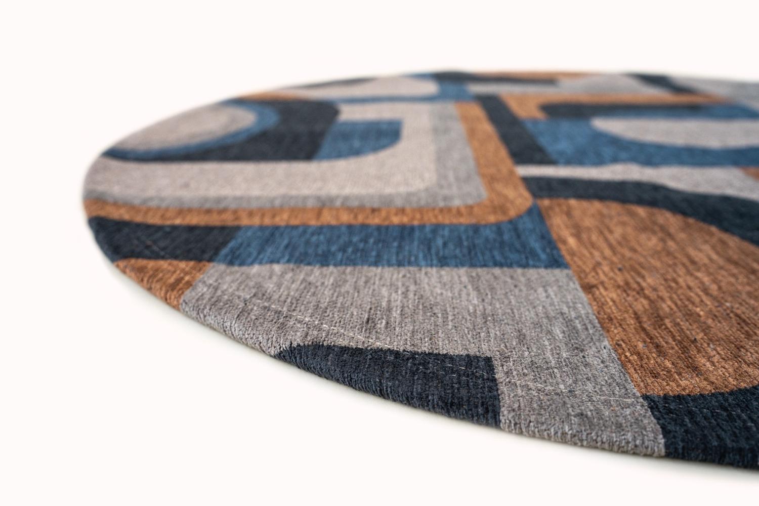 Camel Blue Round Rug