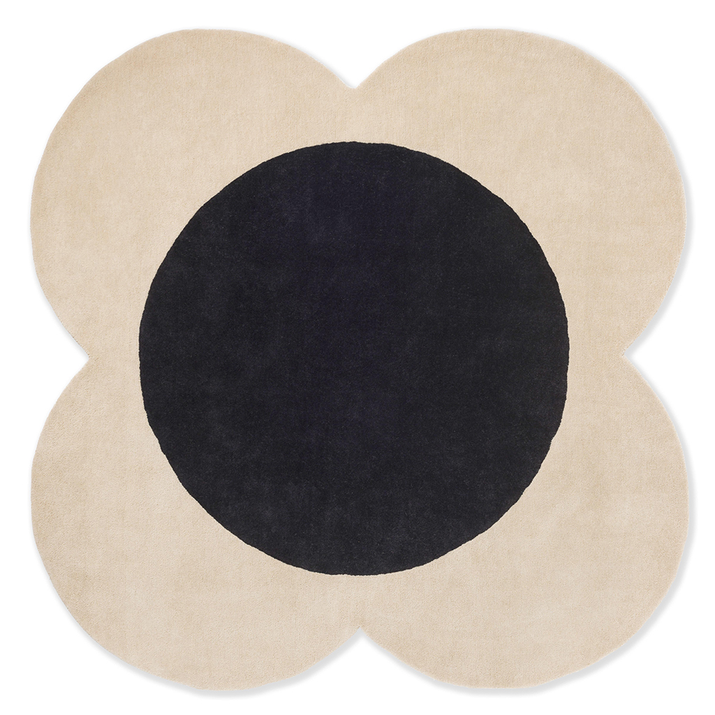 Flower Black / Ivory Designer Wool Rug ☞ Size: Round 6' 7" (Ø 200 cm)