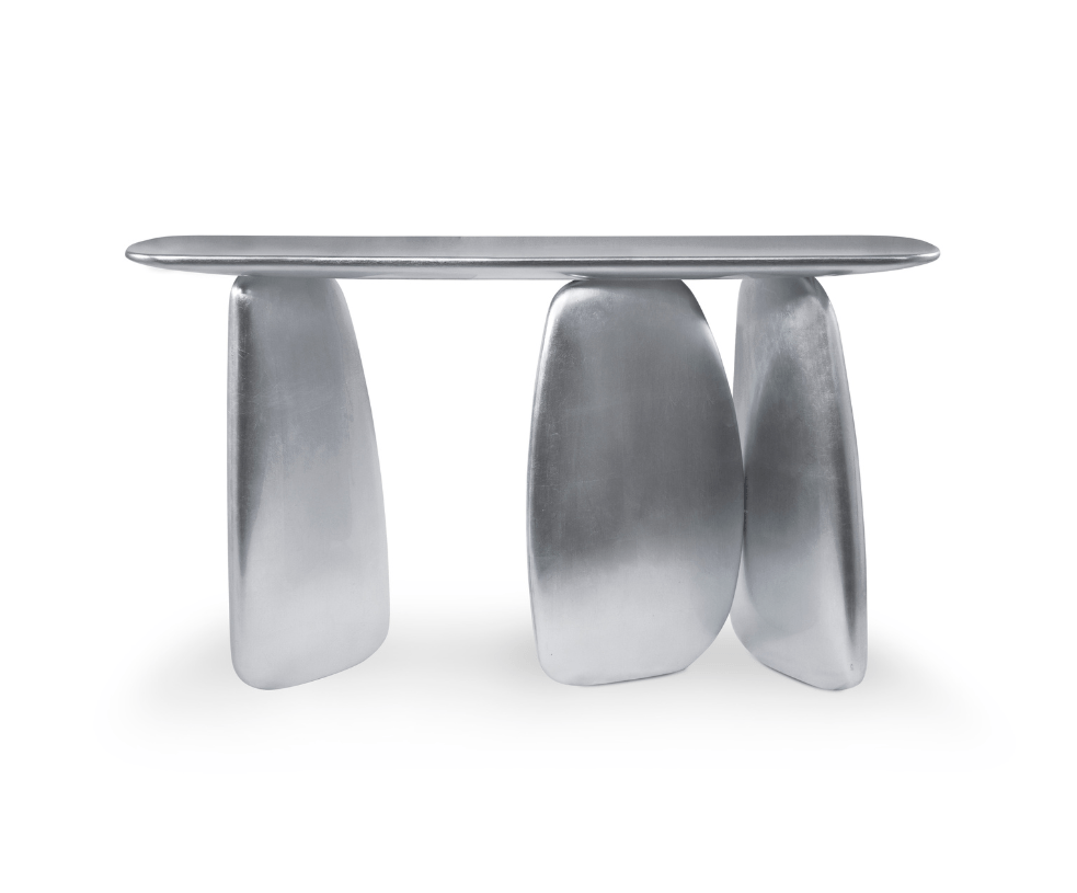 Sculptural Silver Console Table