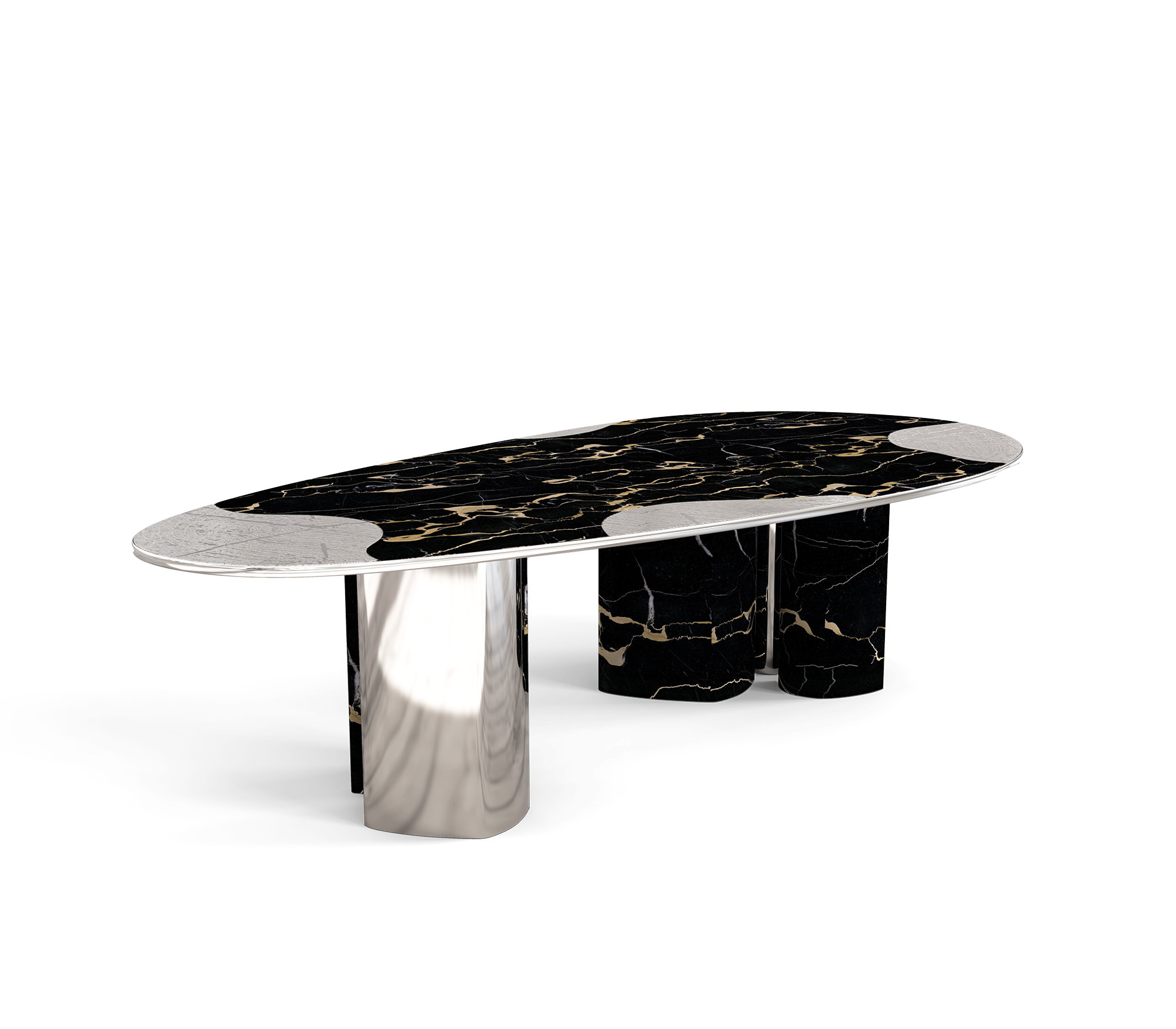 Athena Portoro Marble & Silver Dining Table