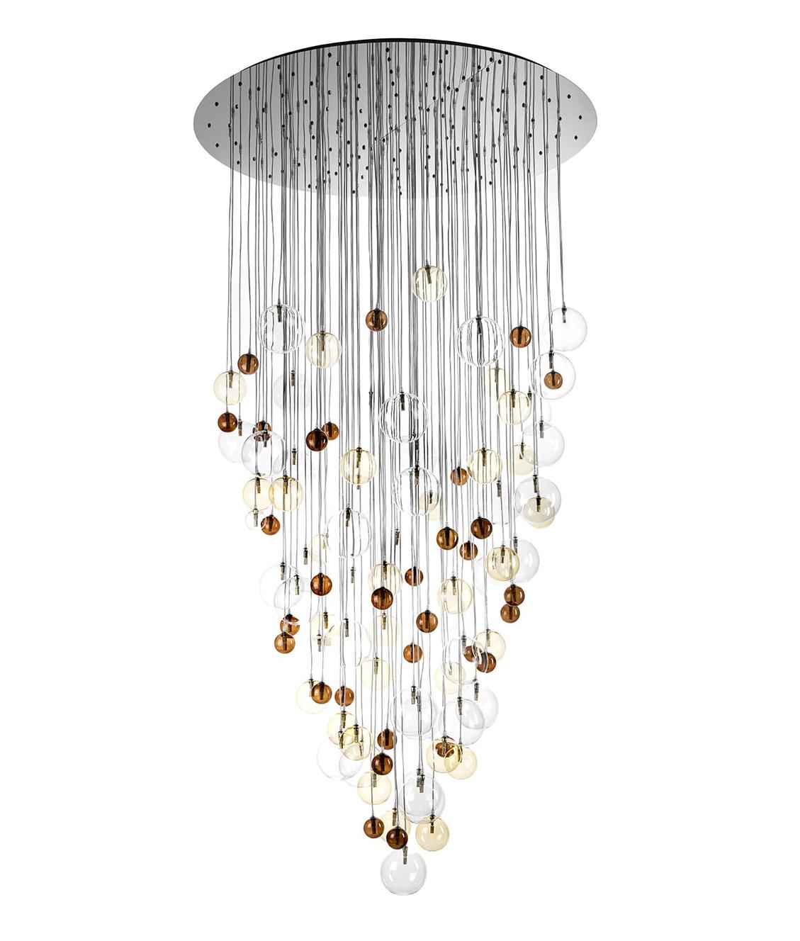 Modern Cascading Chandelier with Multicolor Glass Spheres