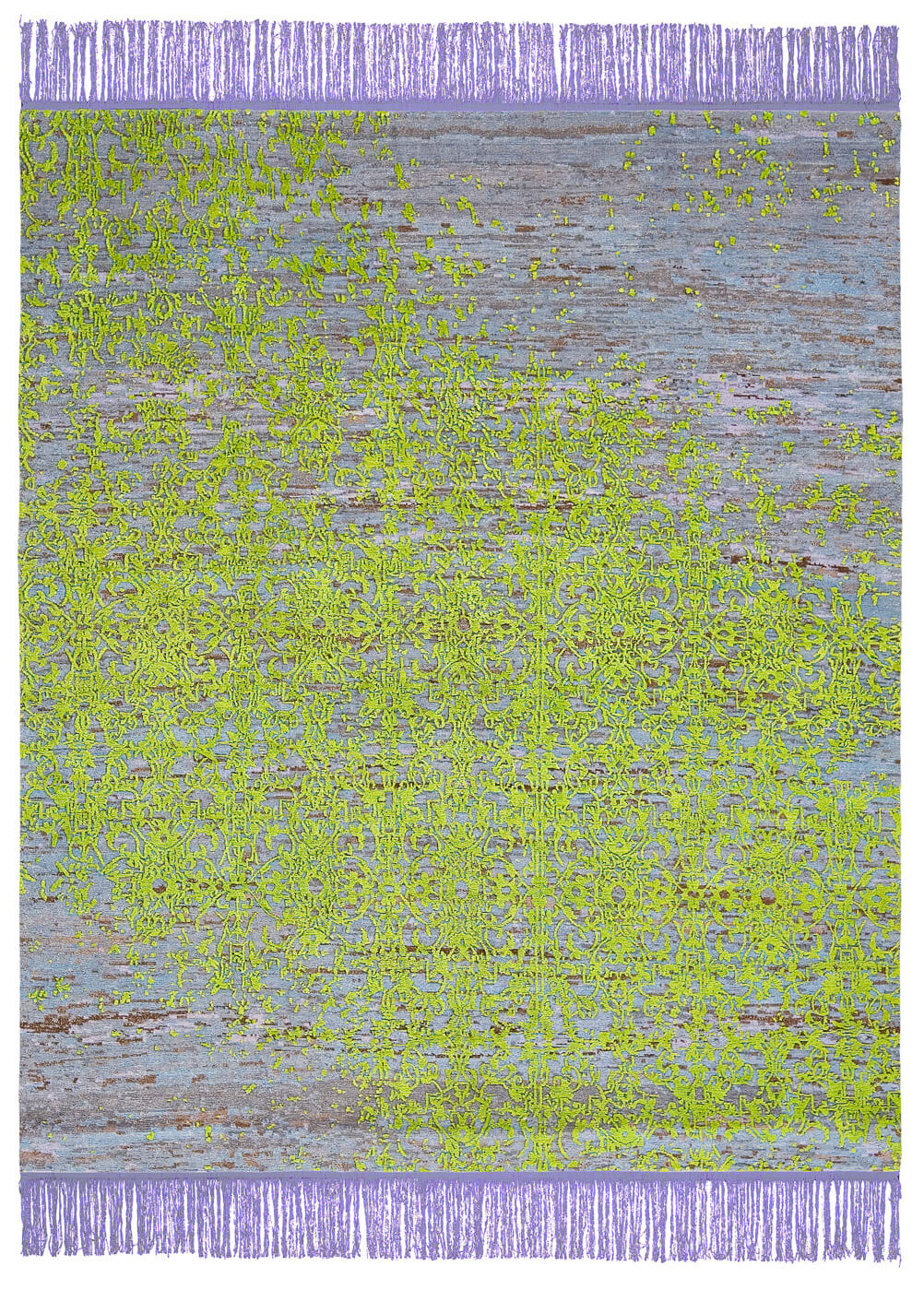 Violet / Green Hand-knotted Faded Rug